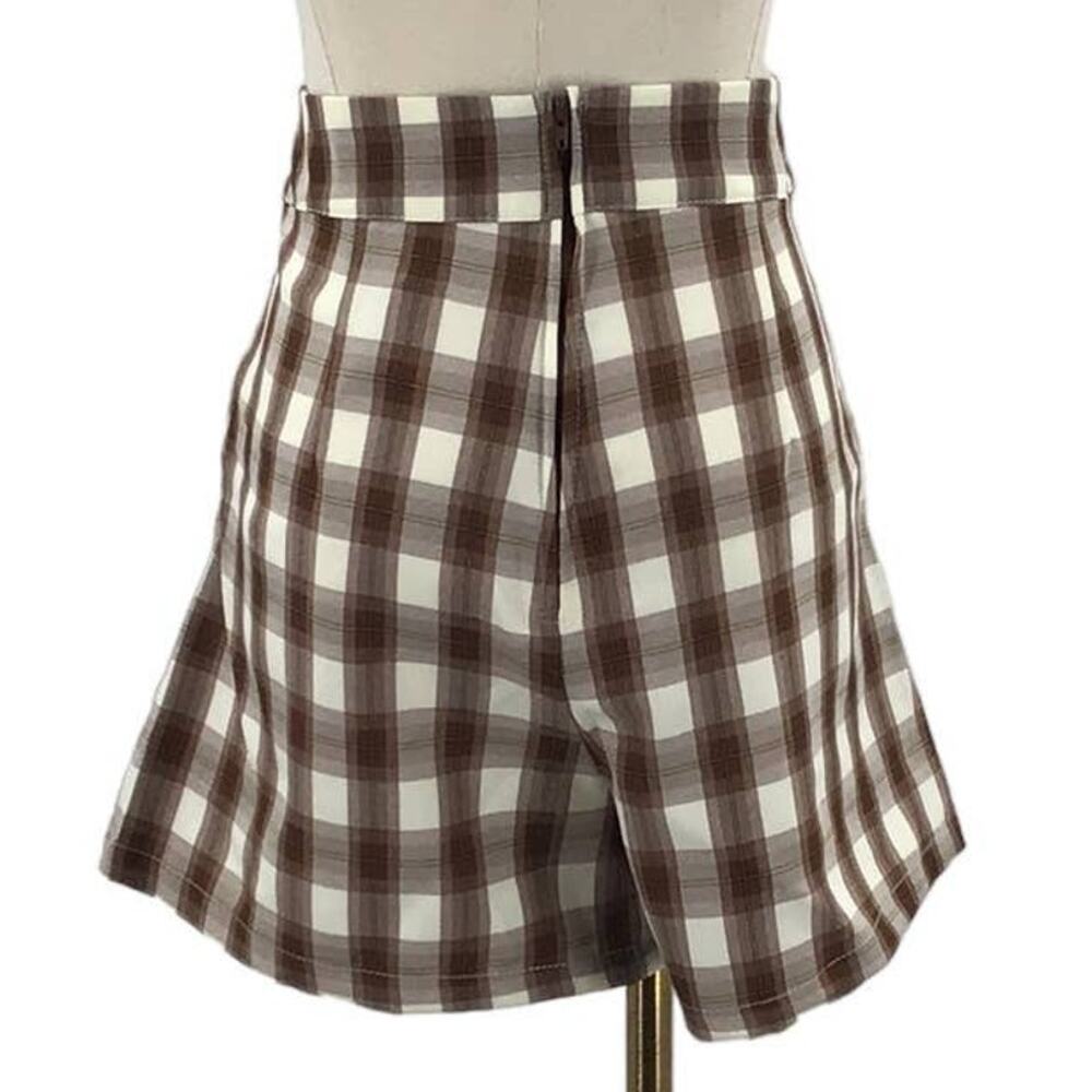 UNIQUE VINTAGE SZ M brown plaid high waist retro style skort short NWT B88 - Picture 4 of 10